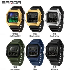 SANDA Men Digital Watch Fashion Casual Wristwatch Shock Resistant Luminous Stopwatch Alarm Clock Countdown TPU Watch