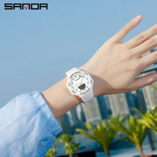 SANDA Men Digital Watch Fashion Casual Wristwatch Shock Resistant Luminous Stopwatch Alarm Clock Countdown Resin Watch