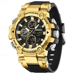 SANDA Men Digital Watch Large Dial Outdoor Sports Fashion Luminous Alarm Clock Calendar Chronograph Silicone Watch