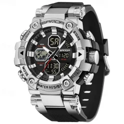 SANDA Men Digital Watch Large Dial Outdoor Sports Fashion Luminous Alarm Clock Calendar Chronograph Silicone Watch
