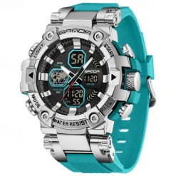 SANDA Men Digital Watch Large Dial Outdoor Sports Fashion Luminous Alarm Clock Calendar Chronograph Silicone Watch