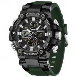 SANDA Men Digital Watch Large Dial Outdoor Sports Fashion Luminous Alarm Clock Calendar Chronograph Silicone Watch