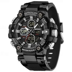 SANDA Men Digital Watch Large Dial Outdoor Sports Fashion Luminous Alarm Clock Calendar Chronograph Silicone Watch