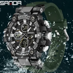 SANDA Men Digital Watch Large Dial Outdoor Sports Fashion Luminous Alarm Clock Calendar Chronograph Silicone Watch