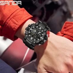 SANDA Men Digital Watch Large Dial Outdoor Sports Fashion Luminous Alarm Clock Calendar Chronograph Silicone Watch