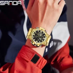 SANDA Men Digital Watch Large Dial Outdoor Sports Fashion Luminous Alarm Clock Calendar Chronograph Silicone Watch