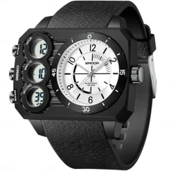 SANDA Men Digital Watch Outdoor Fashion Casual Wristwatch Luminous Alarm Clock Three Time Zones Calendar TPU Watch