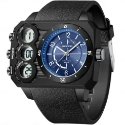 SANDA Men Digital Watch Outdoor Fashion Casual Wristwatch Luminous Alarm Clock Three Time Zones Calendar TPU Watch