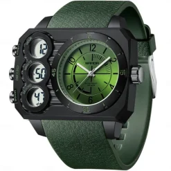 SANDA Men Digital Watch Outdoor Fashion Casual Wristwatch Luminous Alarm Clock Three Time Zones Calendar TPU Watch