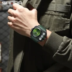 SANDA Men Digital Watch Outdoor Fashion Casual Wristwatch Luminous Alarm Clock Three Time Zones Calendar TPU Watch