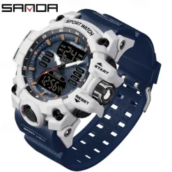 SANDA Men Digital Watch Outdoor Sports Fashion Business Luminous Alarm Clock Calendar Chronograph Silicone Watch