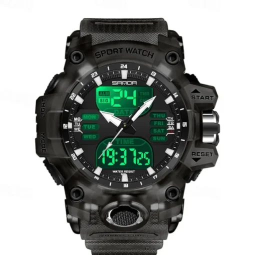 SANDA Men Digital Watch Outdoor Sports Fashion Business Luminous Alarm Clock Calendar Chronograph Silicone Watch