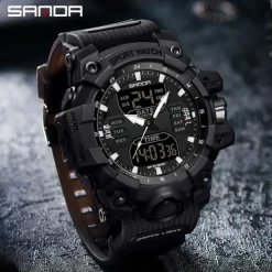SANDA Men Digital Watch Outdoor Sports Fashion Business Luminous Alarm Clock Calendar Chronograph Silicone Watch