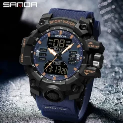 SANDA Men Digital Watch Outdoor Sports Fashion Business Luminous Alarm Clock Calendar Chronograph Silicone Watch