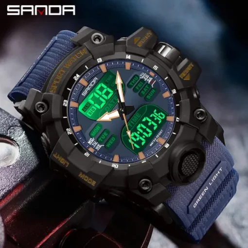 SANDA Men Digital Watch Outdoor Sports Fashion Business Luminous Alarm Clock Calendar Chronograph Silicone Watch