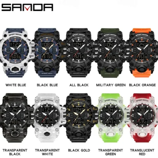 SANDA Men Digital Watch Outdoor Sports Fashion Business Luminous Alarm Clock Calendar Chronograph Silicone Watch