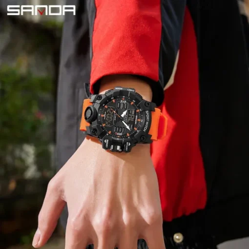 SANDA Men Digital Watch Outdoor Sports Fashion Business Luminous Alarm Clock Calendar Chronograph Silicone Watch