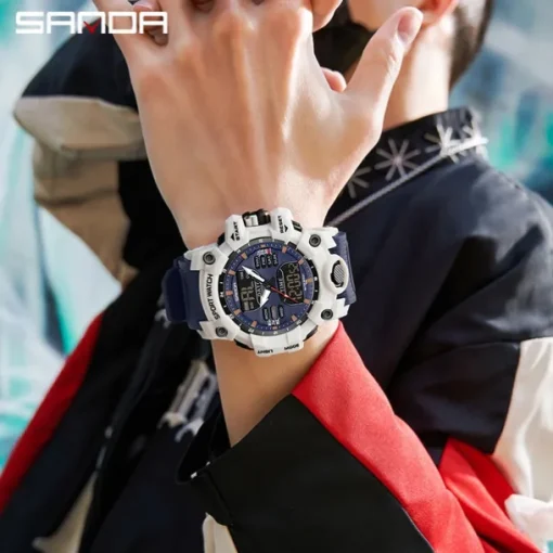 SANDA Men Digital Watch Outdoor Sports Fashion Business Luminous Alarm Clock Calendar Chronograph Silicone Watch