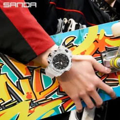 SANDA Men Digital Watch Outdoor Sports Fashion Business Luminous Alarm Clock Calendar Chronograph Silicone Watch