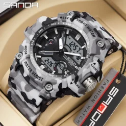 SANDA Men Digital Watch Outdoor Sports Fashion Casual Luminous Stopwatch Alarm Clock Waterproof TPU Watch