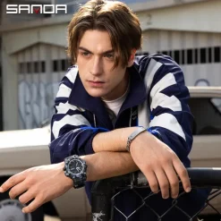 SANDA Men Digital Watch Outdoor Sports Fashion Casual Luminous Stopwatch Alarm Clock Waterproof TPU Watch