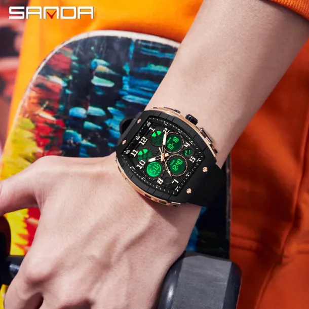 SANDA Men Digital Watch Outdoor Sports Fashion Wristwatch Luminous Stopwatch Alarm Clock Countdown Silicone Gel Watch
