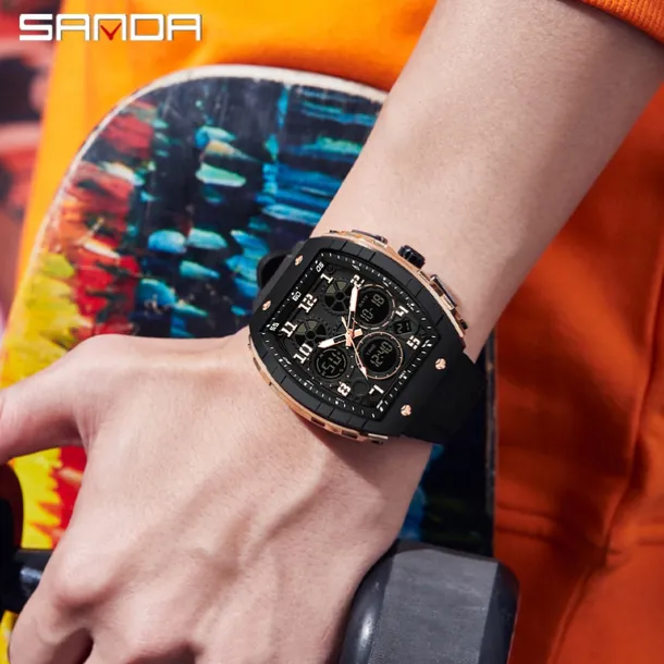 SANDA Men Digital Watch Outdoor Sports Fashion Wristwatch Luminous Stopwatch Alarm Clock Countdown Silicone Gel Watch