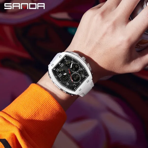 SANDA Men Digital Watch Outdoor Sports Fashion Wristwatch Luminous Stopwatch Alarm Clock Countdown Silicone Gel Watch