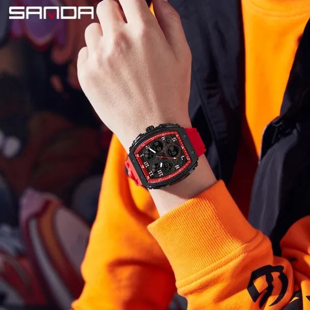 SANDA Men Digital Watch Outdoor Sports Fashion Wristwatch Luminous Stopwatch Alarm Clock Countdown Silicone Gel Watch