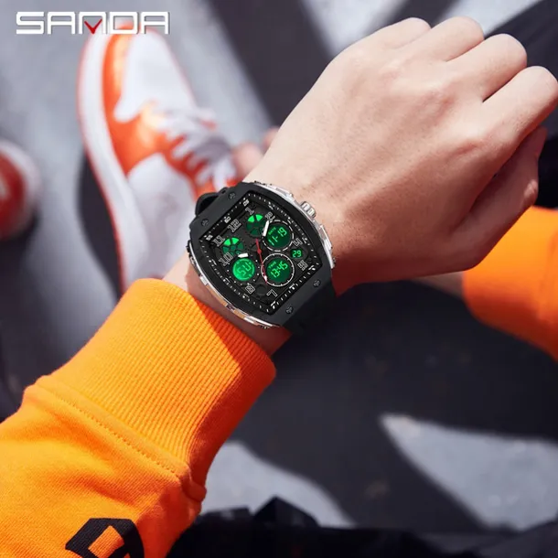 SANDA Men Digital Watch Outdoor Sports Fashion Wristwatch Luminous Stopwatch Alarm Clock Countdown Silicone Gel Watch