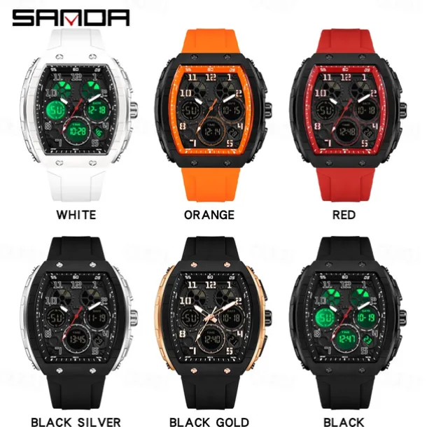 SANDA Men Digital Watch Outdoor Sports Fashion Wristwatch Luminous Stopwatch Alarm Clock Countdown Silicone Gel Watch