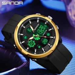 SANDA Men Digital Watch Outdoor Sports Fashion Casual Luminous Stopwatch Alarm Clock Calendar Silicone Gel Watch