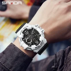 SANDA Men Digital Watch Outdoor Sports Fashion Wristwatch Luminous Stopwatch Alarm Clock Calendar TPU Watch