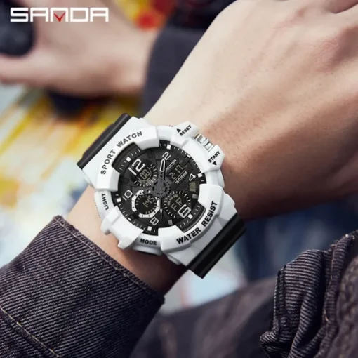 SANDA Men Digital Watch Outdoor Sports Fashion Wristwatch Luminous Stopwatch Alarm Clock Calendar TPU Watch