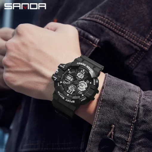 SANDA Men Digital Watch Outdoor Sports Fashion Wristwatch Luminous Stopwatch Alarm Clock Calendar TPU Watch