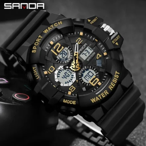 SANDA Men Digital Watch Outdoor Sports Fashion Wristwatch Luminous Stopwatch Alarm Clock Calendar TPU Watch