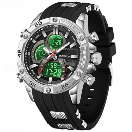 SANDA Men Digital Watch Outdoor Sports Fashion Wristwatch Luminous Alarm Clock Waterproof Decoration Silicone Watch