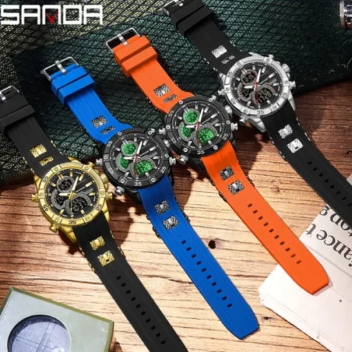 SANDA Men Digital Watch Outdoor Sports Fashion Wristwatch Luminous Alarm Clock Waterproof Decoration Silicone Watch