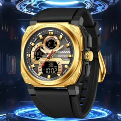 SANDA Men Digital Watch Sports Fashion Business Wristwatch Stopwatch Alarm Clock Countdown Three Time Zones Rubber Watch