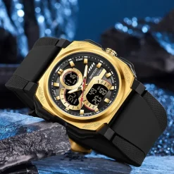 SANDA Men Digital Watch Sports Fashion Business Wristwatch Stopwatch Alarm Clock Countdown Three Time Zones Rubber Watch