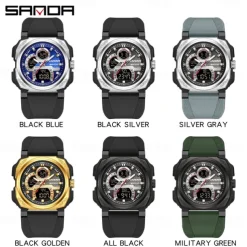 SANDA Men Digital Watch Sports Fashion Business Wristwatch Stopwatch Alarm Clock Countdown Three Time Zones Rubber Watch