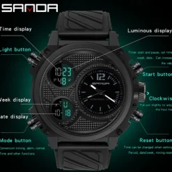 SANDA Men Digital Watch Sports Fashion Wristwatch Luminous Stopwatch Alarm Clock Calendar Resin Watch