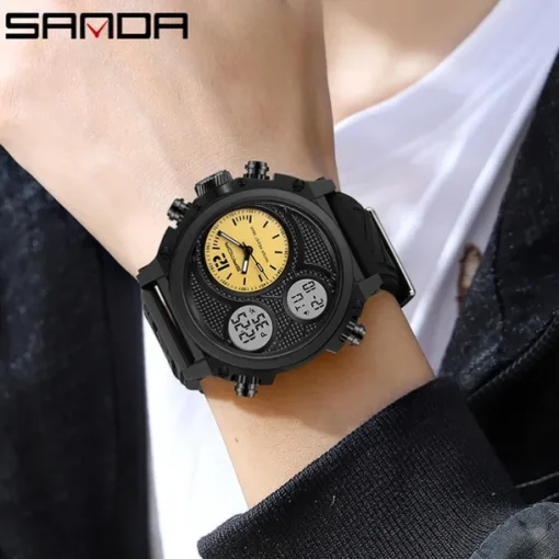 SANDA Men Digital Watch Sports Fashion Wristwatch Luminous Stopwatch Alarm Clock Calendar Resin Watch