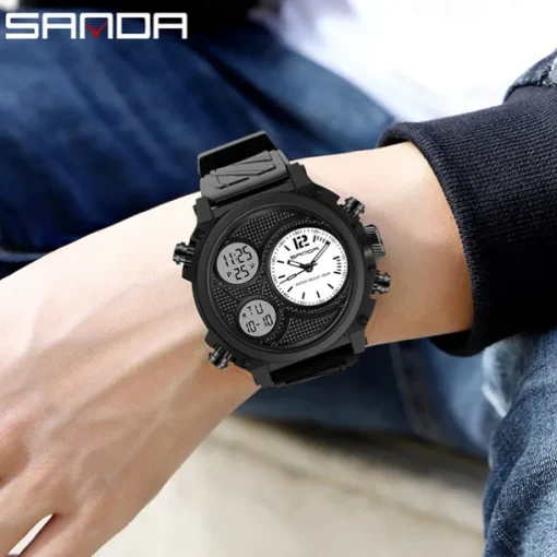 SANDA Men Digital Watch Sports Fashion Wristwatch Luminous Stopwatch Alarm Clock Calendar Resin Watch