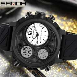 SANDA Men Digital Watch Sports Fashion Wristwatch Luminous Stopwatch Alarm Clock Calendar Resin Watch