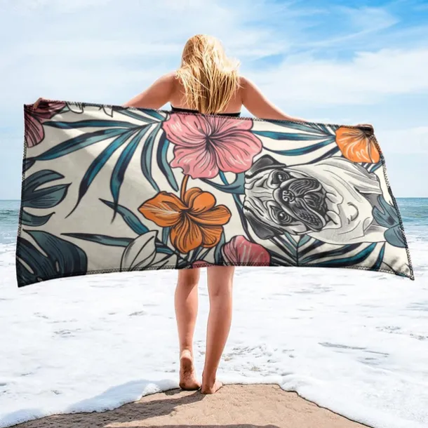 Sandproof Beach Towel Soft Cover Blanket Tropical Pug Large 3D Print Pattern Towel Bath Towel Beach Sheet Blanket Classic 100% Micro Fiber Comfy Blankets