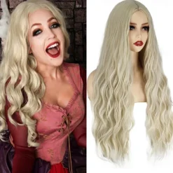 Sarah Sanderson Wig Hocus Pocus 2 Long Blonde Wigs for Women Middle Part Wavy Witch Wig Accessory for Party Daily Halloween Wigs