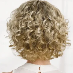 Sassy Bob Wig with Soft Spirals and Enviable Volume / Multi-Tonal Shades of Blonde Silver Brown and Red