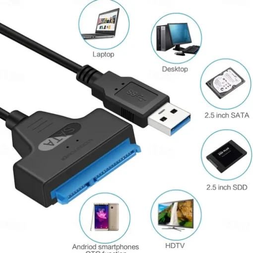 SATA To USB 3.0 / 2.0 Cable Up To 6 Gbps For 2.5 Inch External HDD SSD Hard Drive, SATA 3 22 Pin Adapter USB 3.0 To Sata III Cord