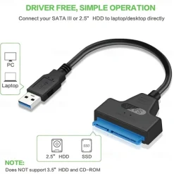 SATA To USB 3.0 / 2.0 Cable Up To 6 Gbps For 2.5 Inch External HDD SSD Hard Drive, SATA 3 22 Pin Adapter USB 3.0 To Sata III Cord
